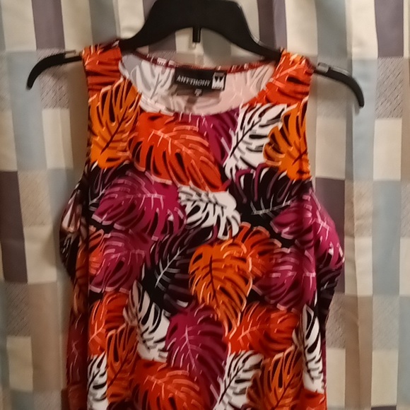 FINAL PRICE NWOT ANTTHONY orange multi-colored sleeveless assymetrical blouse M - Picture 3 of 5